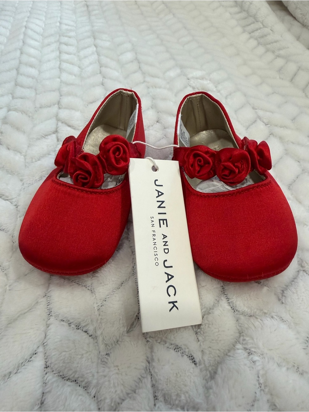 Janie and Jack Red Rosette Mary Jane Flats for Girls 12-18m